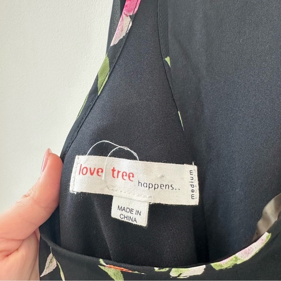 Love Tree Black Floral Halter Mini Dress Sundress Summer Cocktail Resortwear - Picture 10 of 12